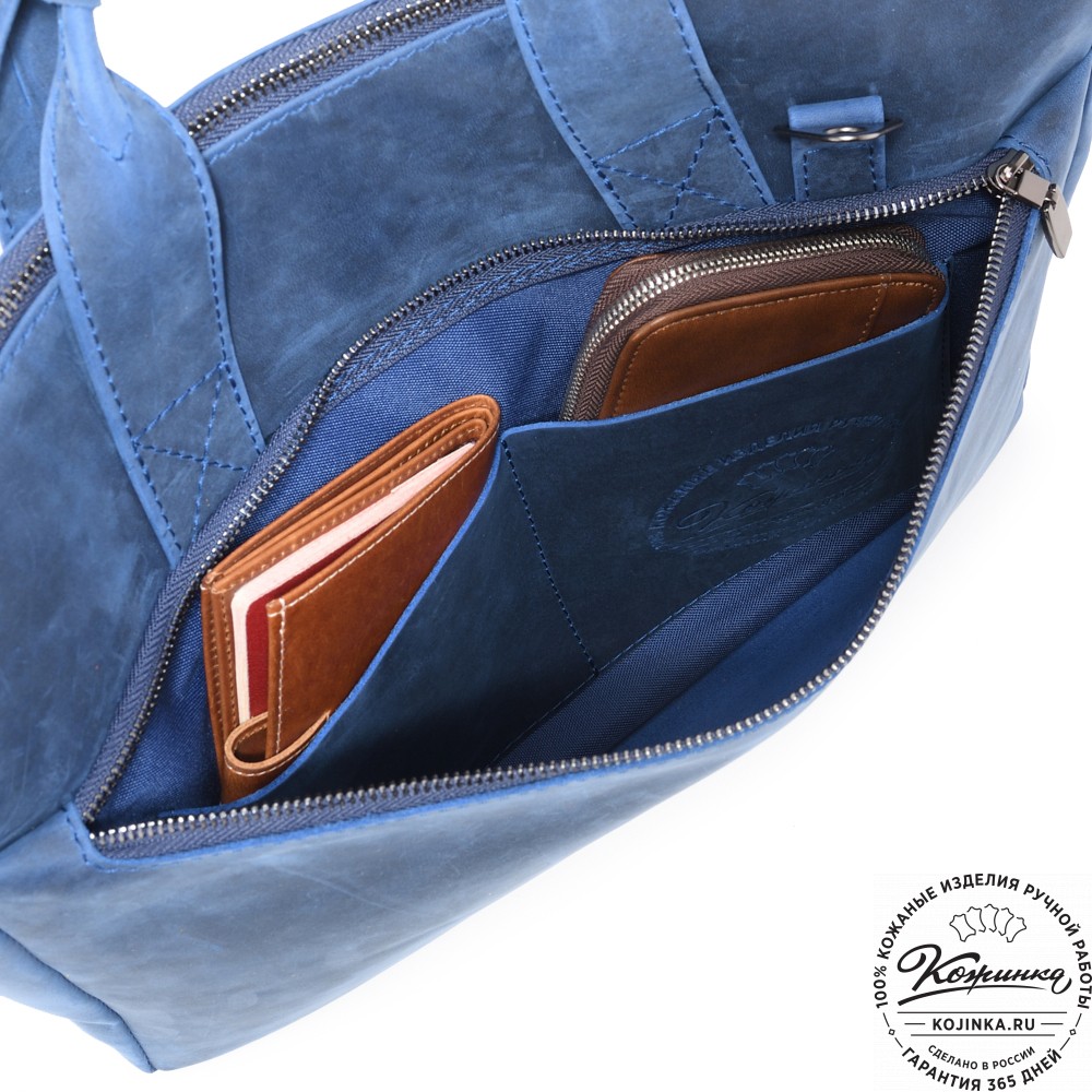 Кожаная деловая сумка "Марк" (синий крейзи)